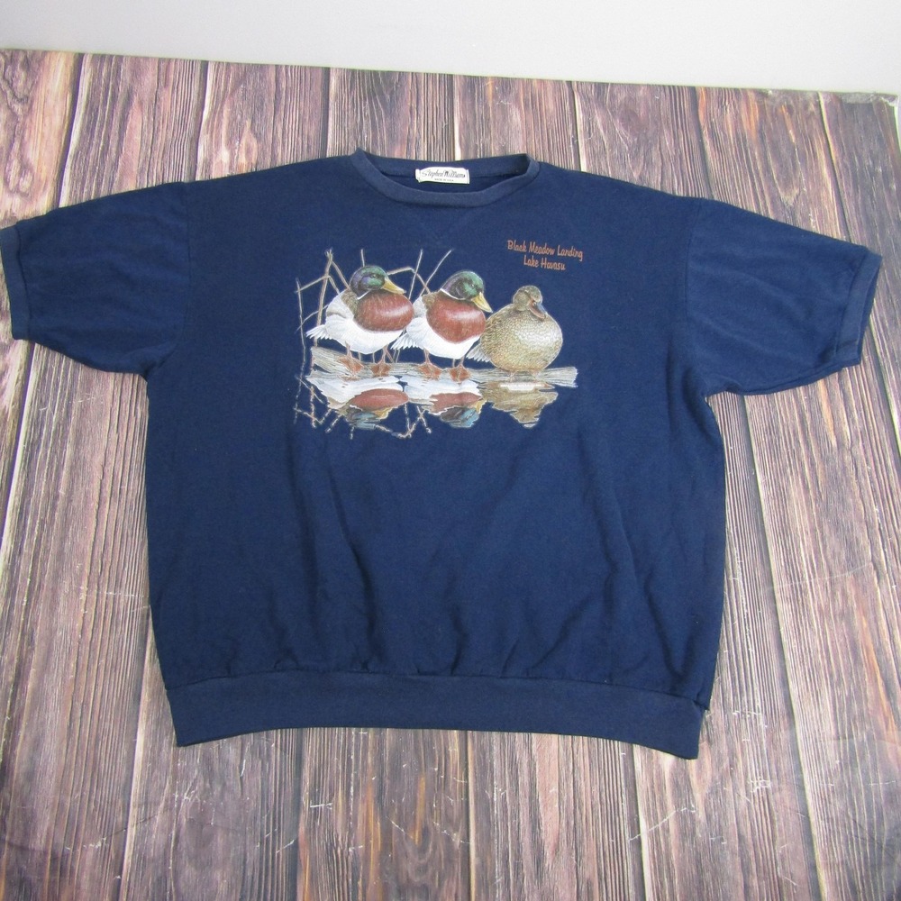 Vintage Black Meadow Landing Sweatshirt Mens Medium Navy Made USA Ducks 90s